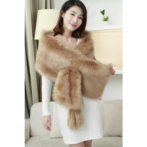 Qearlstar Wedding Bridal Shawl Winter Faux Fox Fur Scarf Fashion Luxury Decor Warm Evening Fluffy Pashmina 165*30cm WME06
