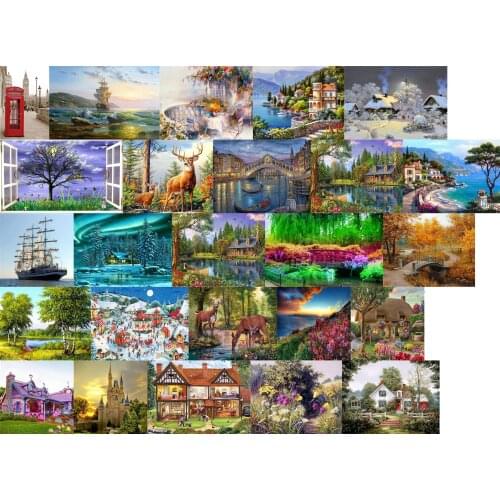 R9195 Landscape Hut Villa DIY Cross Stitch Embroidery Kits Craft Needlework Set Cotton Thread Printed Canvas Home Design