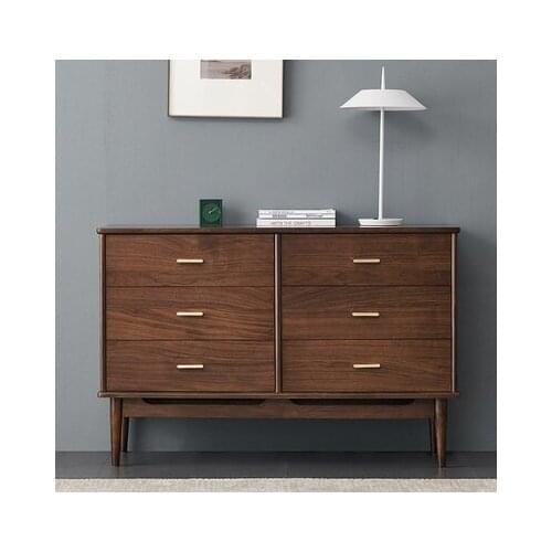 Nordic modern solid wood six bucket cabinet black walnut bedroom living room storage cabinet wall storage cabinet light luxury d