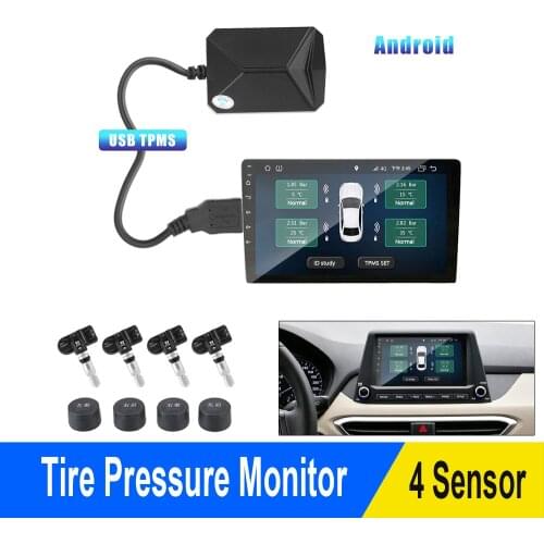 USB Android TPMS Tire Pressure Monitoring System Display Alarm System 5V Internal Sensors Navigation Car Radio Tire Accessories