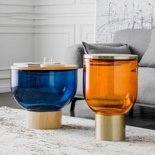 Nordic Cafe Tables Stained Glass Living Room Furniture Creative Side Table Fashion Tea Table Designer Light Luxury Round Table