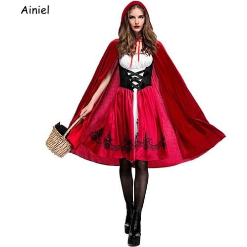 Fairy Tales Little Red Riding Hood Cosplay Costumes Red Cap Cloak Cape Cosplay Clothes Halloween Purim Party Dress Women Girls