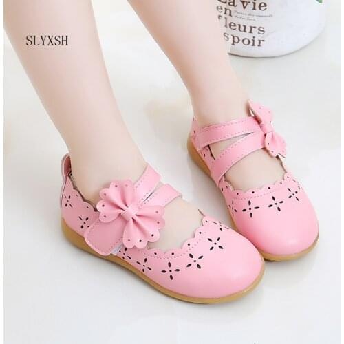 SLYXSH 2018 new princess shoes Small hole ventilation Kid Girls Hollow Princess Bowknot Student Casual Formal Shoes