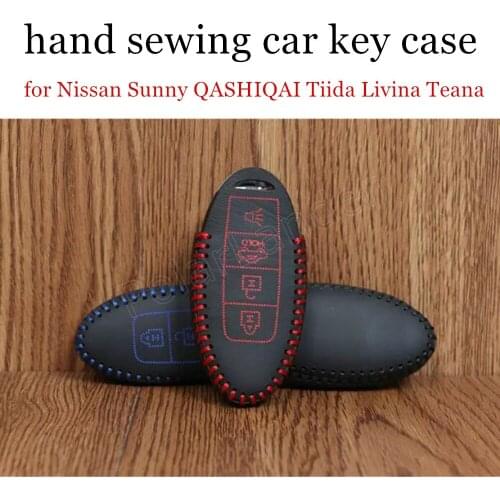 Only Red new product genuine leather Hand sewing car key case fit for N-issan 3 button S-unny Q-ASHIQAI T-iida L-ivina T-eana