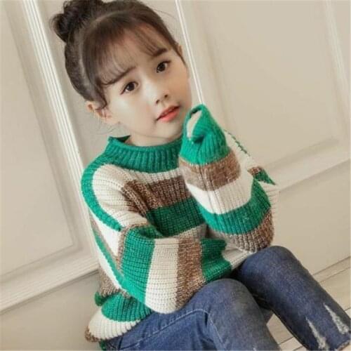 Spring Winter Girl Casual Hedging Sweater Childrens Knitted Woolen Kids Warm Thicken Plus Velvet High Quality Color Matching