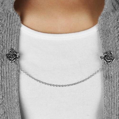 Vintage Rose Shape Sweater Shawl Clips Women Cardigan Collar Metal Clip Shawl Dress Pin Brooch Buttons Buckles Clothing Pins