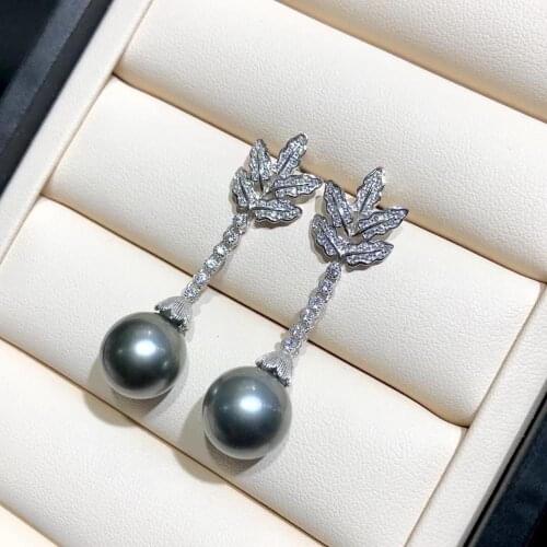 Beautiful Leaf Style 925 Sterling Silver Earrings Findings Settings Mountings Parts Mounts for Pearls Agate Coral Beads Stones