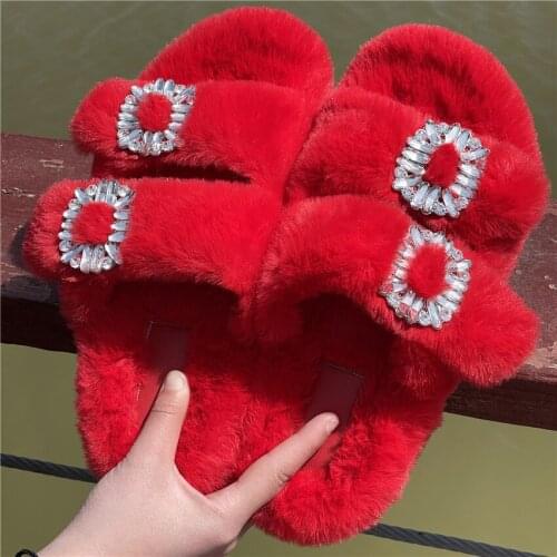 Womens Summer Leisure Fluffy High Imitation Mink Fur Slippers Non-Slip Synthetic Fur Slippers Fur Sandals
