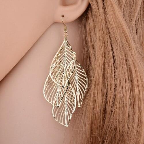 New Fashion Women Jewelry Gold Mesh Alloy Stud Earrings Hollow Leaf Stud Earrings Gift Wholesale