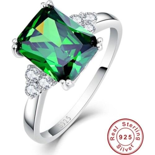 Women Fashion Jewelry New Pure Sterling Silver Green Crystal Cubic Zircon Classic Finger Ring for Ladies
