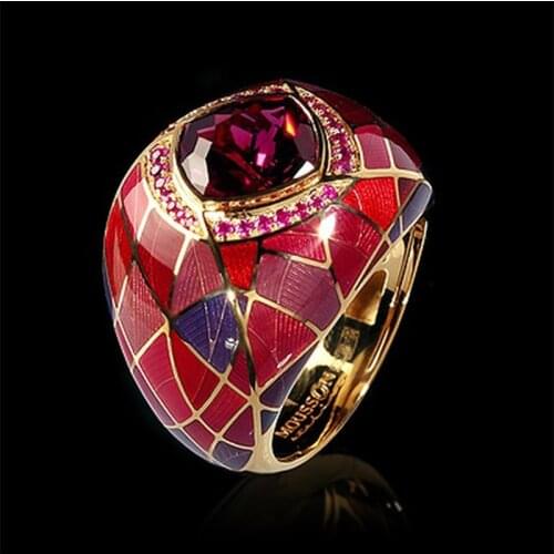 Gorgeous Gold Plated Enamel Red Blue Stone Bow Ring Women Wedding Party Finger Ring Elegant Birthday Gift Fashion Jewelry B4Z148