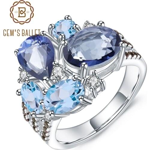 GEMS BALLET Natural Mystic Quartz Topaz Rings Fine Jewelry 925 Sterling Silver Gemstone Candy Ring for Women Bijoux