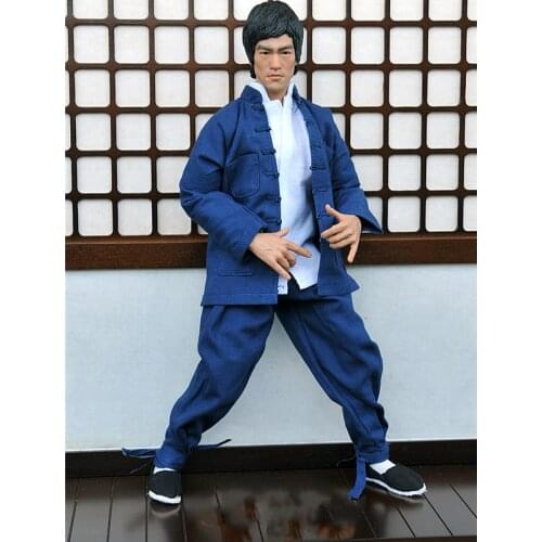 1/6 Scale Bruce Lee Costume Suit Blue Kung Fu Clothes Set For 12 Inches Action Figure Body Dolls Accessories DIY
