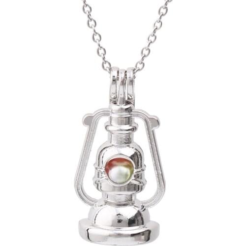 1pc Silver Plated Oil Lantern Lamp Pearl Cage Locket Essential Oil Diffuser Bead Cage Pendant Necklace Jewelry for Oyster Pearl