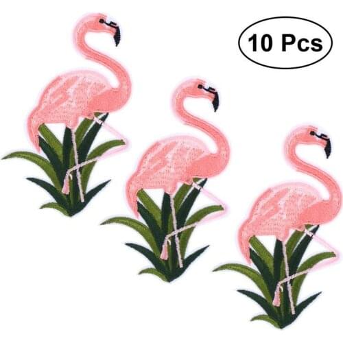 10 Pcs DIY Iron Embroidery Flamingo Sewing Patch Flamingo On Patch Embroidered Applique Patches