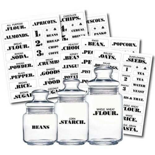 132pcs Kitchen Jars Bottle Container Labels Transparent Food Classification Sign Tag Label Sticker DIY Paper Mark 6 Sheets