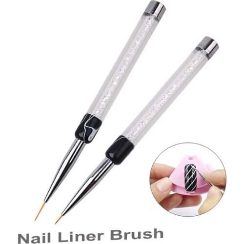 2pcs Nylon Nail Art Brush Crystal Acrylic Nail brush Pen Gel Painting Liner Grid Stripe Wide 7/14mm Manicure Nail Liner Tools