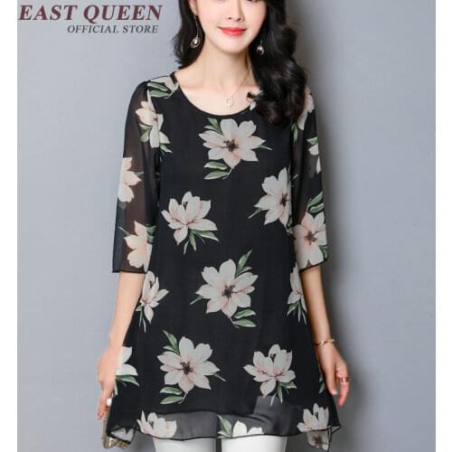 2018 summer women blouse round neck black transparent blouse boho chic style chiffon blouse plus size XL-6XL NN0302 CQ