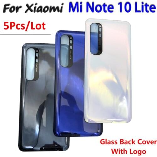 5Pcs/Lot， New Back Glass Rear Cover For Xiaomi Mi Note 10 Lite Battery Door Housing Battery back cover STICKER Adhesive