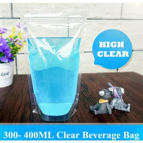 50pcs 300ml-400ml High Clear Beverage Bag Transparent Self-sealed Juice Zipper Packaging Christmas/Party/Bar Beverage Bag