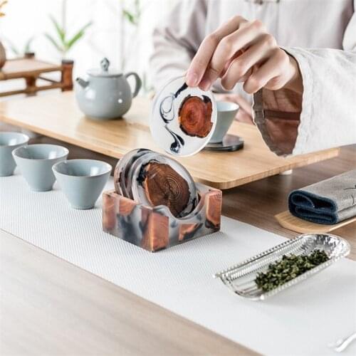6 Pieces / Set Creative Resin Pine Coaster Heat Resistant Meal Mat Drink Mat Tea Coffee Coaster Waterproof and Antiskid