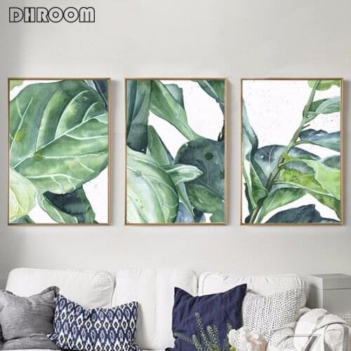 Watercolor Monstera Leaves Wall Art Canvas Painting Green Plant Tropical Posters and Prints Decorative Picture Home Decoration