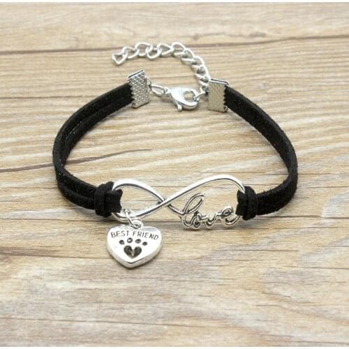 Infinity Love Best Friend Heart Dog Paw Charm Bracelet Suede Leather Adjustable Bracelets Women Girl Minimalist Jewelry