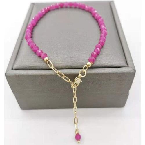 Faceted Ruby Bracelet Delicate Adjustable 14K Gold Filled Chains Natural Stone Pulsera Mujer Unique Women Jewelry Boho Bracelet