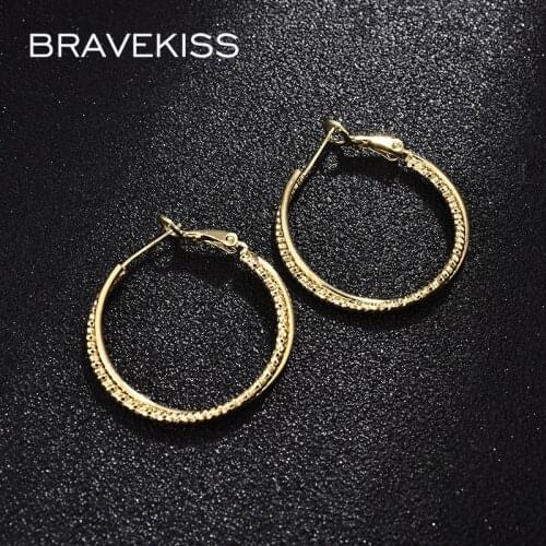 BRAVEKISS Double Glossy＆ Round Bead Shape Gold color Design Hoop Earrings for Women Fashion Earring Jewelry Dating Gift UE0689