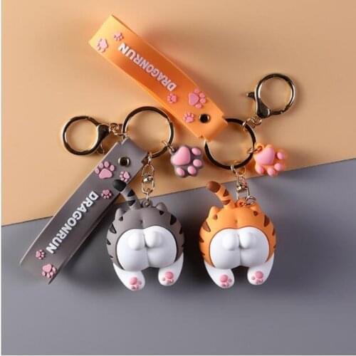 2020 Cute Cat Butt Key Chains For Women Girls Cats Ass Keychain Car Bag Animal Bell Pendant Keyring Jewelry Gift Orange gray