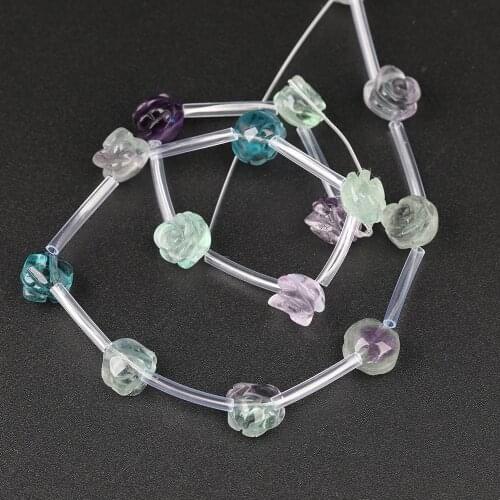 10mm Natural Rainbow Fluorite Stone Craved Rose Flower Beads For Earrings Making,Natural Stone Flower Jewelry Beads JXD-45AMDE