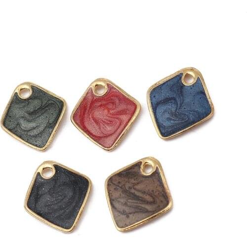 DoreenBeads Fashion Zinc Based Alloy Enamel Charms Rhombus Gold Colorful Glitter Jewelry DIY Findings Charms 17mm x 16mm, 5 PCs