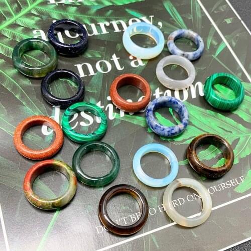 Momiji Real Natural Stone Ring for Woman Opal Tiger-eye Malachite Agate Jewelry Gift Width 6/8mm Inner Diameter 18mm Wholesale