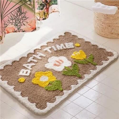 Cute Little Fresh Style Anti-slip Floor Mat Square Flowers Pattern Soft Carpets Bathroom Absorbent Rug Corridor Entrance Doormat