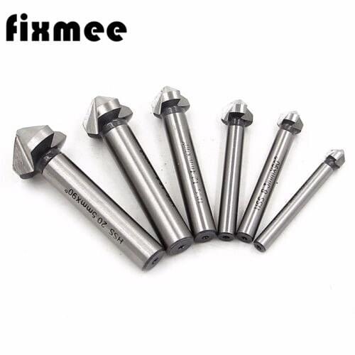 Round shank 6pcs/Set 3 Flute HSS Hard Metals natural color Three Edge Chamfer Chamfering End Mill Cutter Countersink Drill Bit