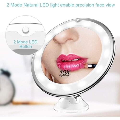 Best Hot Sale LED Light 10X Magnifying Makeup Mirror with Suction Cup 360 Rotate for Home Travel Bathroom TK-ing