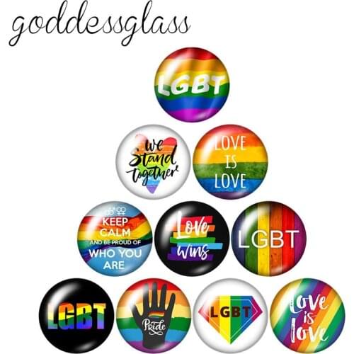 Fashion LGBT Rainbow Flag 10pcs mixed 12mm/18mm/20mm/25mm Round photo glass cabochon demo flat back Making findings ZB1038