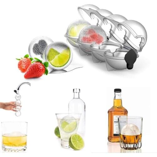 New Ice Cream Maker 4 Cavity Ice Cube Mold Round Sphere Ice Ball Mould DIY Drinking Whiskey Cocktail Bar Tool Kitchen Accessorie