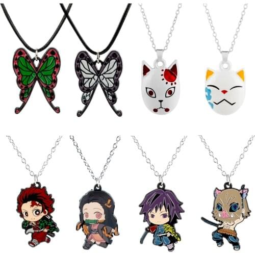 Anime Jewelry Necklace Men Women Demon Slayer Kochou Shinobu Butterfly Pendant Necklace fox Mask Neck Chain