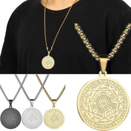 Stainless Steel Pentagram Necklace Seven Archangel Amulet Protection Pentacle Pendant Necklaces for Women Men Jewelry Gift