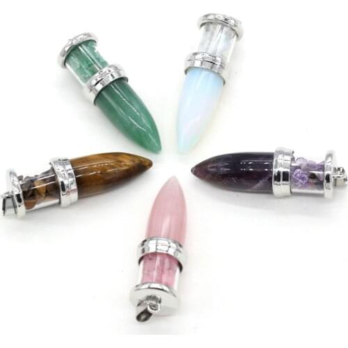 Natural Alloy Gravel Stone Pendulum Reiki Pendant Opal Amethyst Crystal Charms for Women DIY Necklace Making Jewelry 16x52mm