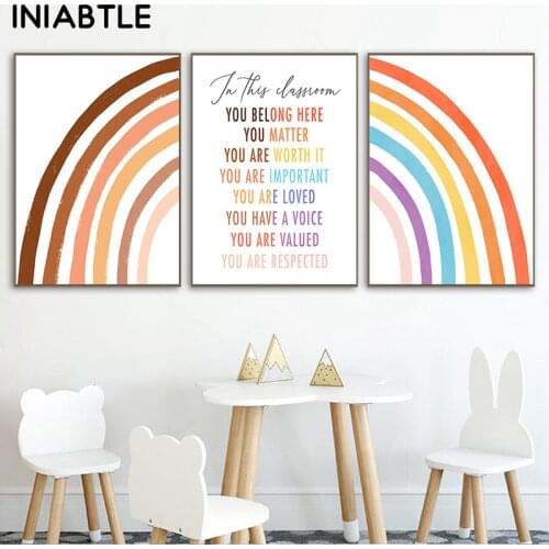 Diversity Rainbow Poster Print Nursery Wall Art Teacher Office Canvas Painting Child Picture Baby Kids Room Classroom Decor