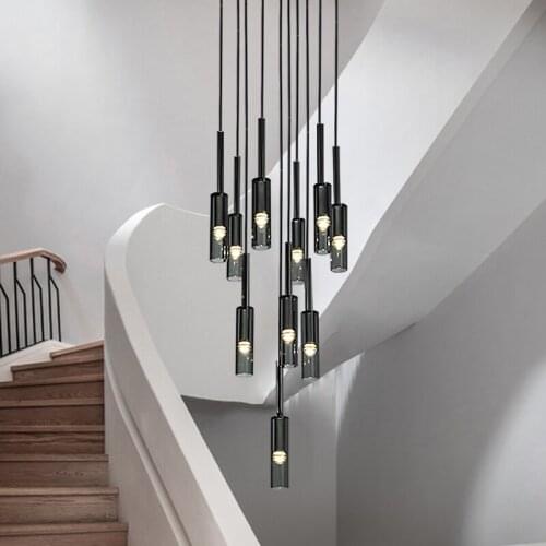 Luxury Gray Bottle Glass E14 Led Pendant Lights American RH Stairs Led Hanging Lamp Living Room Led Suspend Lamp Light Fixtures