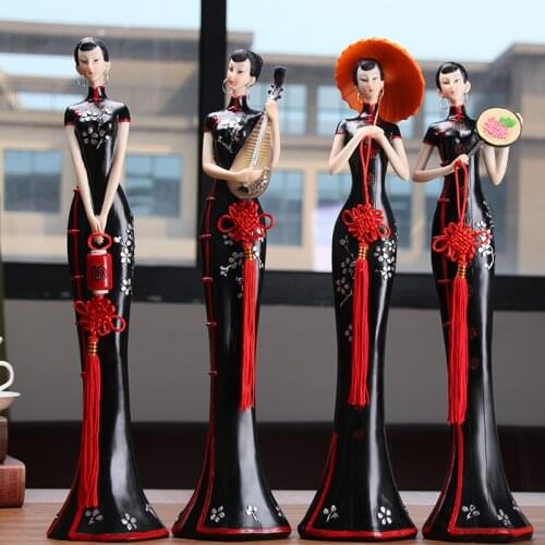 Modern Chinese Ladies Resin Figurines Creative Home Furnishing Decoration Crafts Office Beauty Ornaments TV Cabinet Accessories