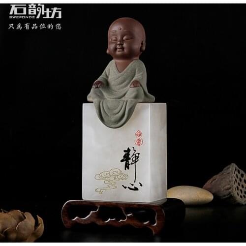 Zen Little Monk Ornaments Creative Ceramic Jade Art Decoration Chinese Style Study Home Living Room Tabletop Decoration