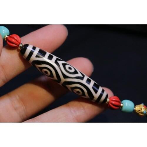 Treasure Magic LKbrother Magic Power Tibetan Old Agate 6 Dragon Eye dZi Bead Amulet Necklace Pendant