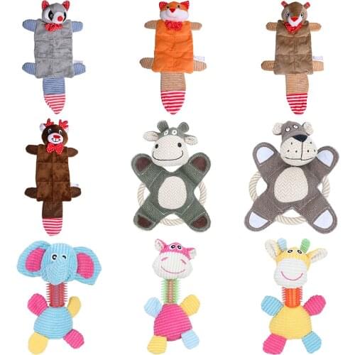 Funny Squeak Pet Plush Toys Reindeer Raccoon Animal Plush Toy Dog Chew Squeaky Whistling Involved Squirrel Fox Dog Toys