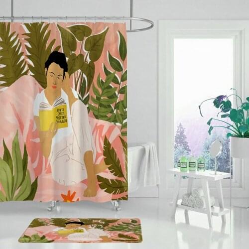 Woman animal print simple shower curtain waterproof polyester cloth leaf plant shower curtain for bathroom