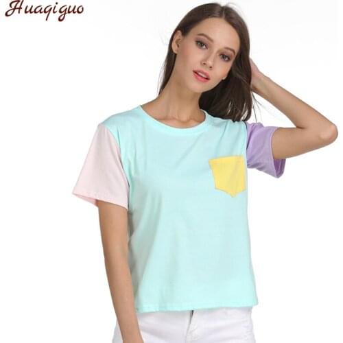 Summer T-shirt Womens Harajuku Kpop Exo Casual Short Sleeve O-Neck Patchwork Tee shirt Femme Bottoming Tops Drop Shipping