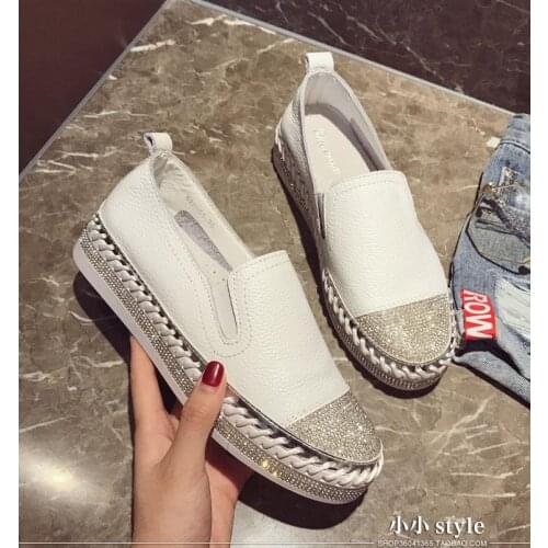 2020 Famous brand European patchwork Espadrilles Shoes Woman genuine leather creepers flats ladies loafers white leather loafers